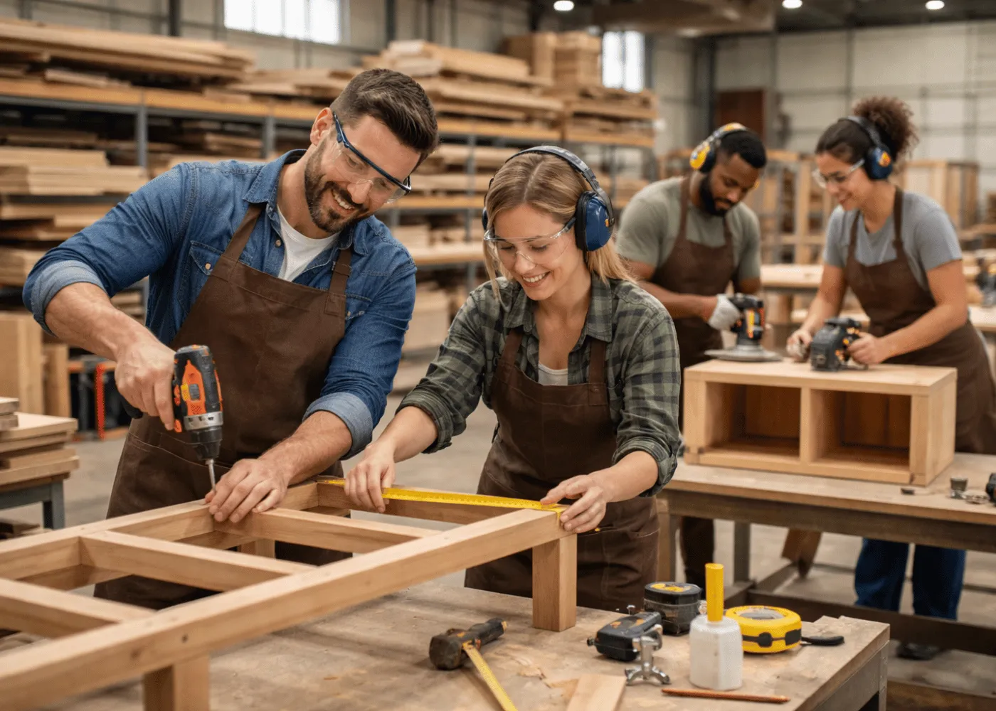 The Management Touch team at work in the furniture workshop